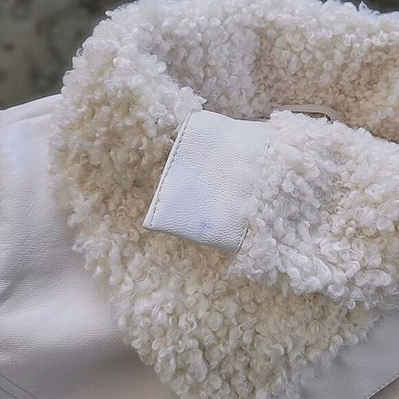 Guess ivory faux leather shearling moto jacket size S - Picture 11 of 14